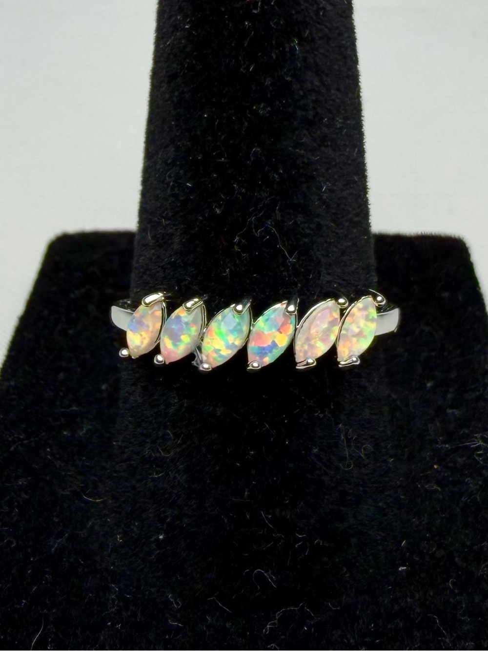 Opal Marquise Cluster Ring - Iridescent White -